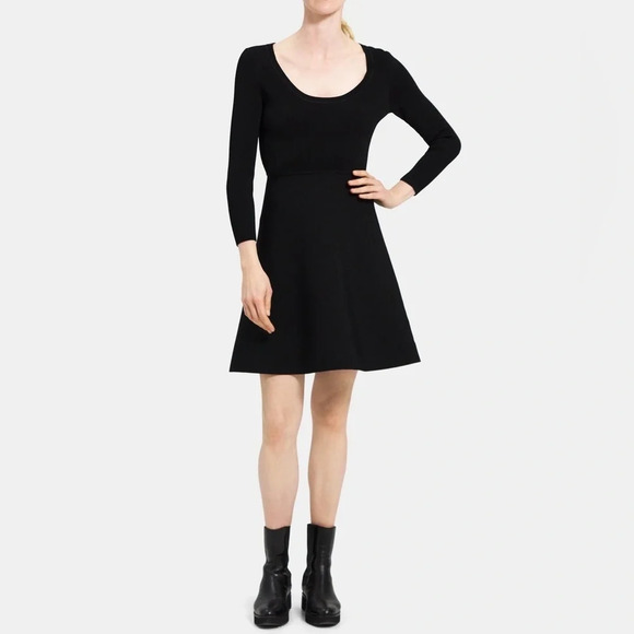 Theory Flared Mini Dress in Crepe Knit  Black Size M Orig. $495 NWT - Picture 2 of 6